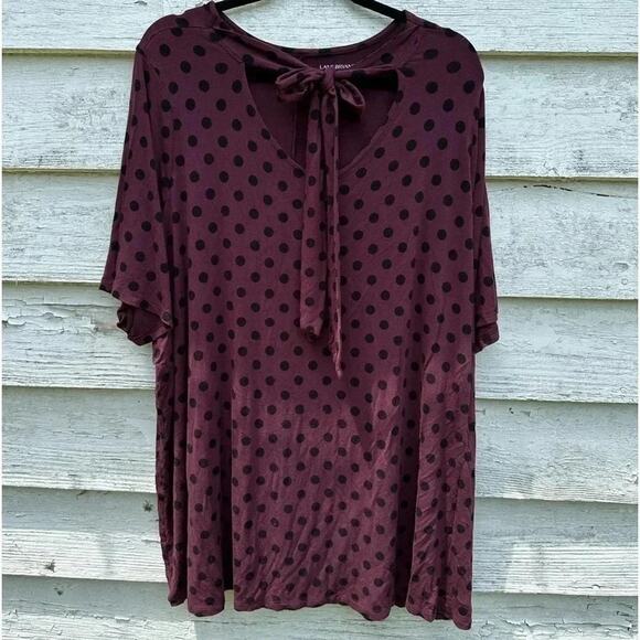 Lane Bryant burgundy & black polka dot tunic top soft business casual plus size - Picture 1 of 5